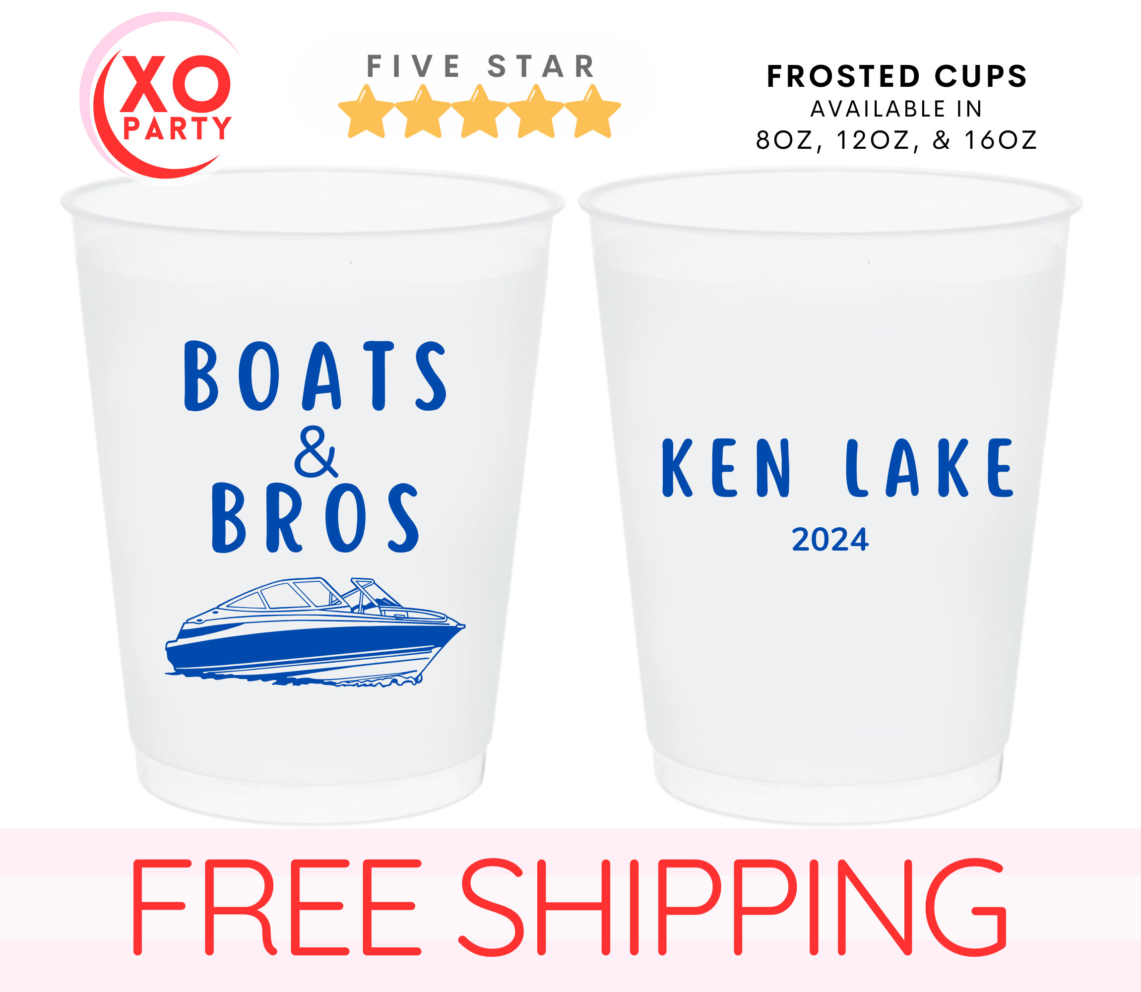 Custom Boating Frosted Cups Boats and Bros Personalized Shatterproof Solo Cup, Lakeside Party Favors for Your Bachelor Party