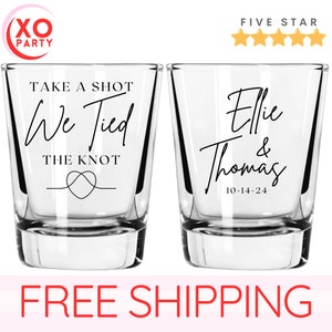 Personalized Wedding Shot Glasses: Custom Favors, We Tied the Knot