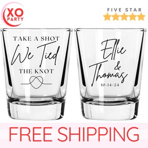 Take a Shot We Tied the Knot, Personalized Wedding Shot Glasses, Personalized Shot Glass Wedding Favors, Custom Shot Glasses Wedding Favors