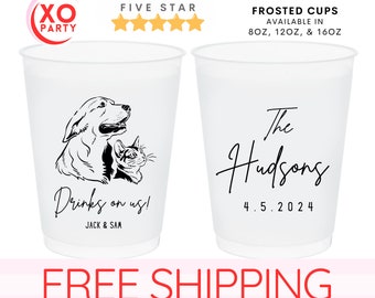 Custom Pet Frosted Wedding Cups | Personalized Dog or Cat Wedding Cups | wedding Pet Theme Drinkware | Custom Reception Cup Favor for guest