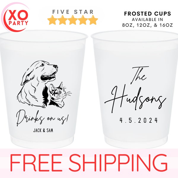 Customized Pet Frosted Cups, Personalized Animal Wedding Favors for Guest in Bulk, Shatterproof Flex cups for Wedding Party