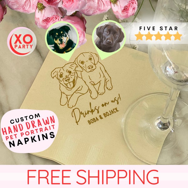 Custom Dog Napkins Bridal Gift Bridal Shower favors in bulk Wedding Party Custom Pet Decorations Pet Monogram Wedding Cocktail Favor