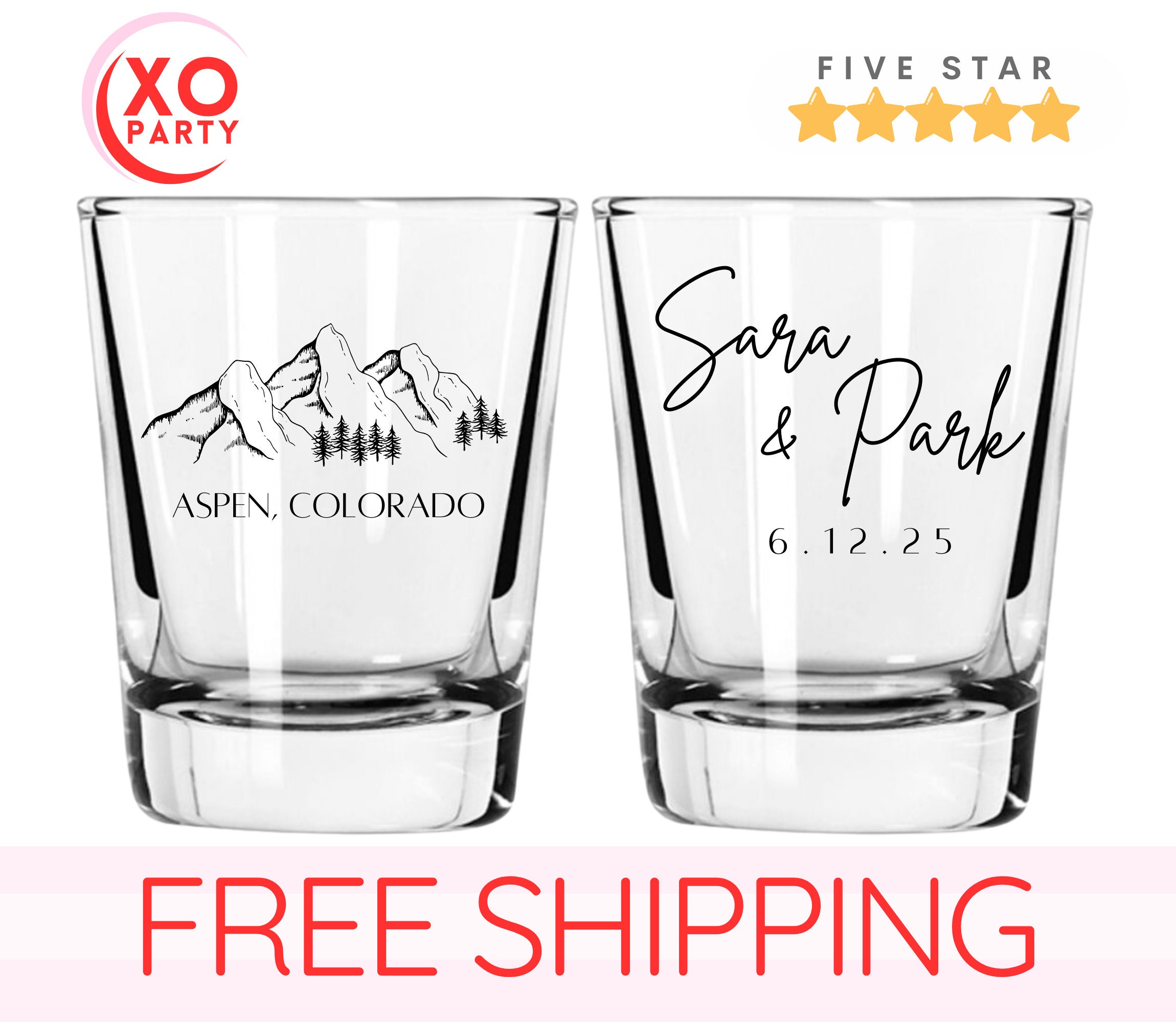Custom Mountain Wedding Shot Glasses