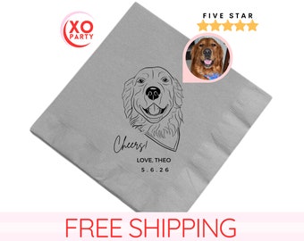 Custom Pet Napkins, Wedding Gift, Bridal Shower Decor, Wedding Party, Personalized Pet Decorations, Customized Drawing of pet