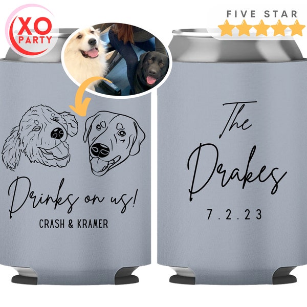 Personalized Pet Illustration Wedding Can Cooler Dog and Cat Wedding Favors for guests in Bulk Wedding souvenirs