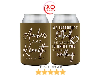 Football Wedding Can Coolers | Custom Fall Wedding Favors | Personalized We Interrupt Football Season Drink Cooler for Sports-Loving Couples