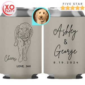 Custom Pet Wedding Can Cooler Dog Wedding Favors for guests in Bulk Wedding Pet Illustration Can Sleeves personalized with your pet