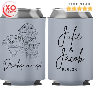 Custom Pet Illustration Wedding Can Cooler - Personalized Favors in bulk for Pet-Loving Couples