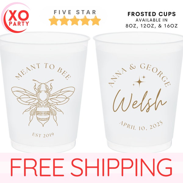 Custom Meant to Bee Wedding Cups Personalized Wedding Plastic Party Cups Frosted Shatterproof Wedding Cups for Wedding favor Garden theme