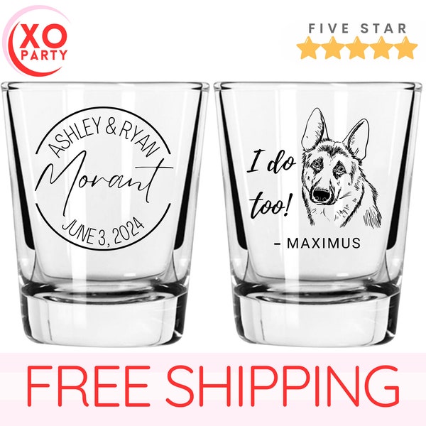 Custom Pet Wedding Shot Glass Dog Wedding Favors in Bulk Custom Pet Illustration shot glasses