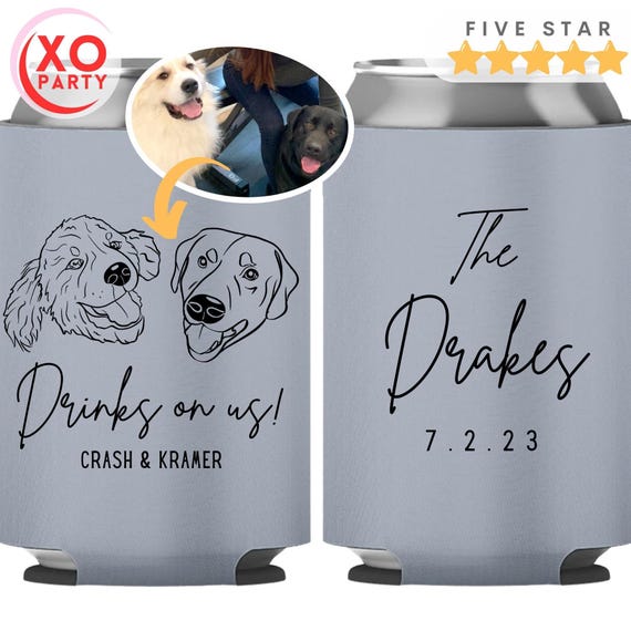 Personalized Pet Wedding Can Coolers | Dog & Cat Portrait Favors