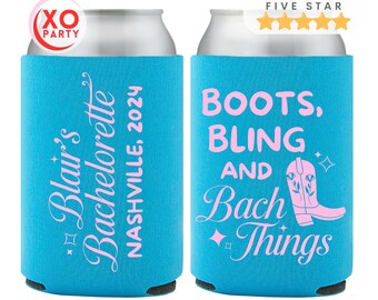 Nashville Bachelorette Can Coolers | Boots Bling and Bach Things | Western Bachelorette Favors | Custom Country Bachelorette Drink Sleeves