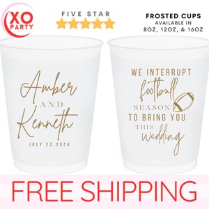 Custom Wedding Frosted Cups: Football Theme, Personalized Party Favors