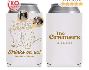 Custom Wedding Can Cooler Custom Dog Drawing Pets Cat Animal Pet Can Cooler, Wedding Favor Dogs, Custom Drawn Pet Portrait Can Cooler