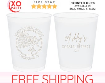 Custom Beach Frosted Cups, Coastal Retreat Cups, Personalized Shatterproof Solo Cup, Beach Party Favors for Your Coastal Grandma Celebration