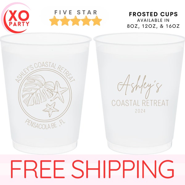 Custom Beach Frosted Cups, Coastal Retreat Cups, Personalized Shatterproof Solo Cup, Beach Party Favors for Your Coastal Grandma Celebration