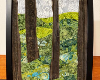 Framed Forest Art Quilt: Appalachian Mountain Fiber Art (8x10”)