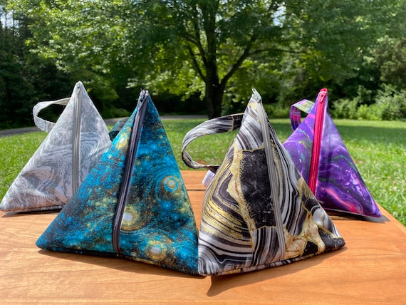 Handmade Cotton Pyramid Pouch, Triangle Pouch, Zipper Pouch