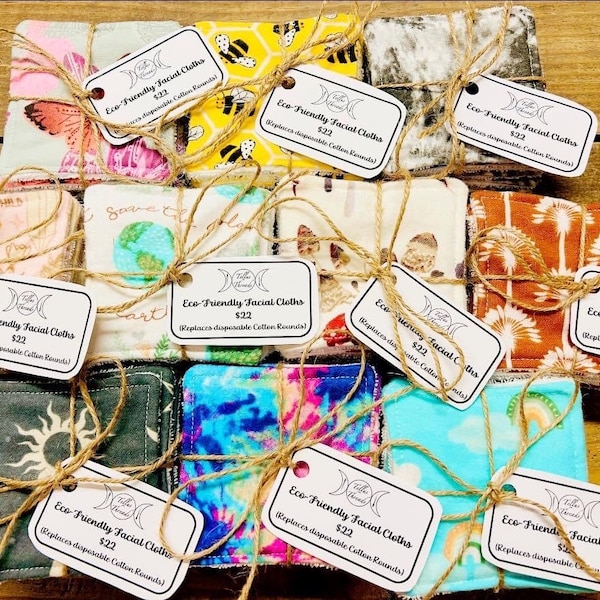 Eco-Friendly Reusable Facial Cloths, Reusable Makeup Removal pads, Sustainable answer to cotton facial rounds, Great gift!