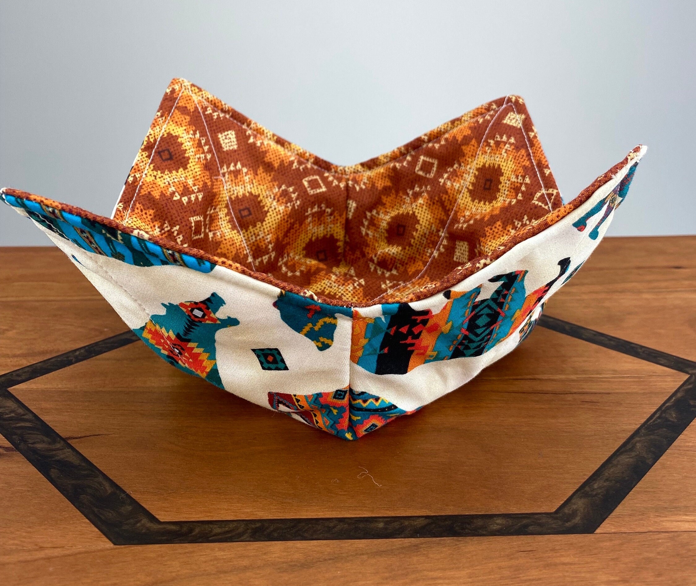 Navajo Native American Print, Microwavable Bowl Cozies, Soup Bowl Cozy Pot Holder, Reversible