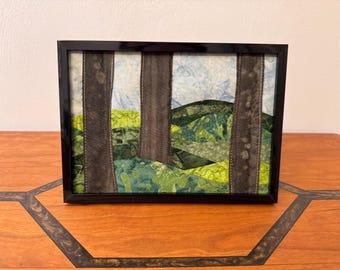 Framed Forest Art Quilt: Appalachian Mountain Fiber Art (5”x7”)