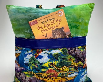 Dinosaur Reading Pillow Cover: Cotton Book Pocket Pillow