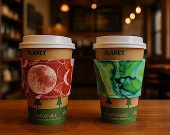 Fabric Coffee Cozy: Reusable Cup Sleeve with Velcro