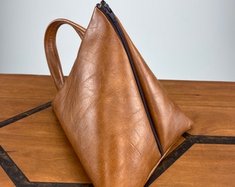 Handmade Vegan Leather Pyramid Pouch: Zippered Travel Storage
