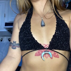 Tie halter crop top bralette triangle top sparkly with charm