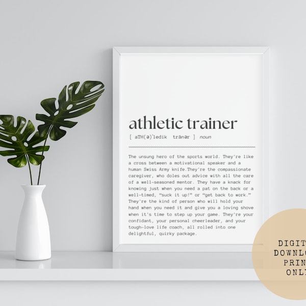 Definition of Athletic Trainer Wall Art, Athletic Trainer Gift, Athletic Trainer Digital Print Download - Unsung Hero