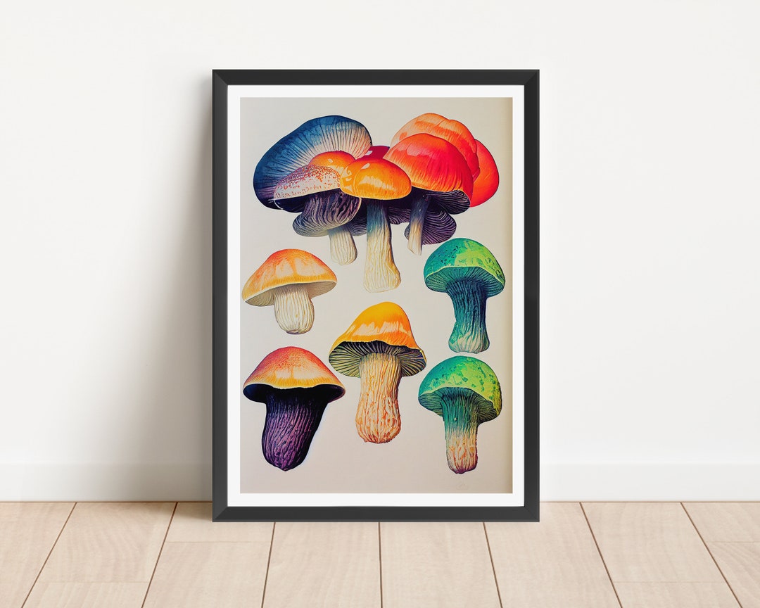 Vintage Style Mushroom Cluster Print Upscaled Interiors High Quality Ai
