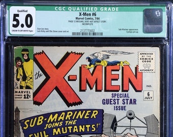 X-Men #6 CGC 5.0 - Jul 1964 Marvel Comics, Qualified Grade Comic Book.  XMEN