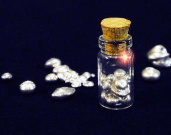 3 grams .999 Pure Silver Shot in cute Glass Vial w/ cork stopper.  Great gift idea for precious metal collectors!  Free S/H