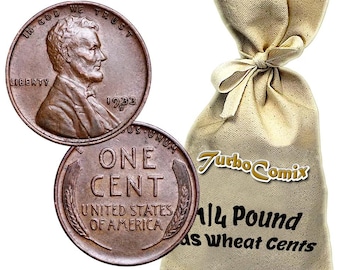 1/4-Pound Bag of Wheat Pennies from years 1909 ~ 1958!  95% Copper + Possible 1943 Steel Cents. FREE USA Shipping