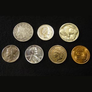 Vintage US Coins - 7 Rare Collectible Coins incl.  90% Silver Dimes, Buffalo Nickel, Indian Head Cent, Uncirculated Wheat Cent + More!