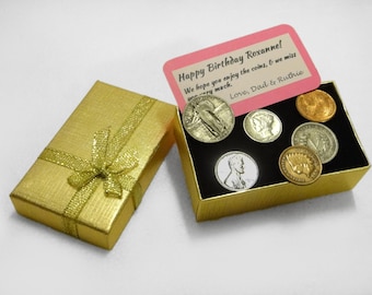 Gift Box of Vintage U.S. Coins - Perfect for the Coin Collector in your family!  60+ Year Old Pennies, Nickel, Dime & Quarter.