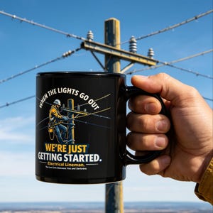 Mugg för el- och linjearbetare, kaffekopp när ljuset släcks, present till el- och vattenarbetare (31 cl)