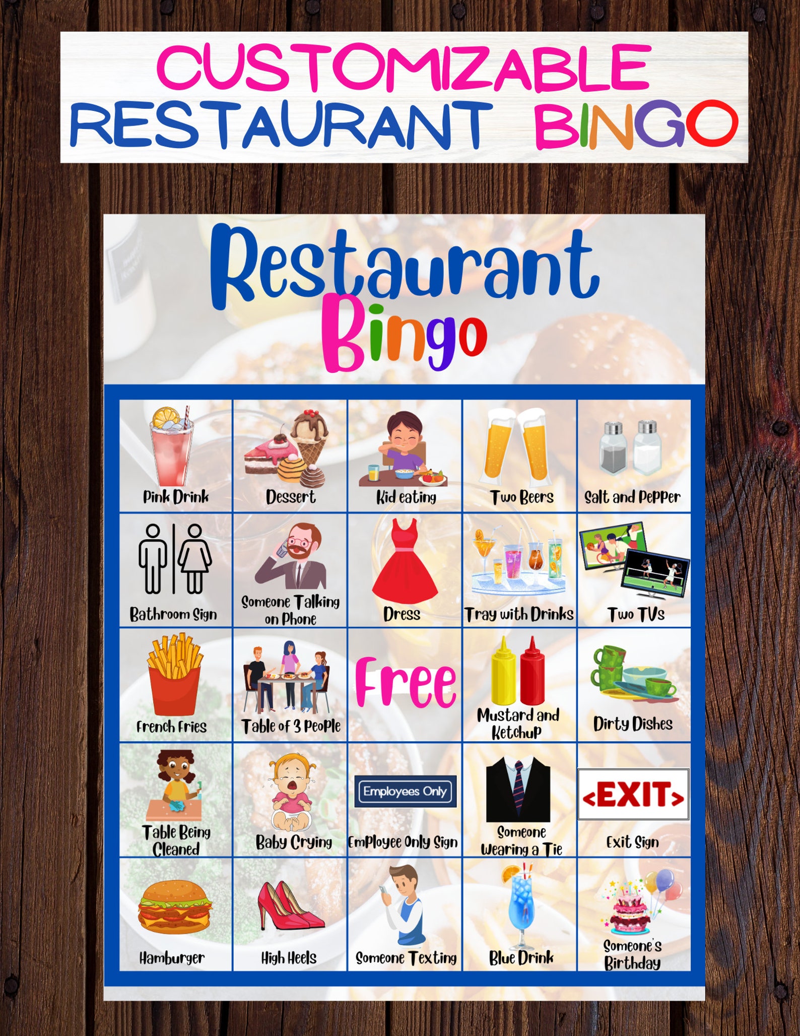 Customizable Restaurant Bingo Game With Images for Toddlers - Etsy