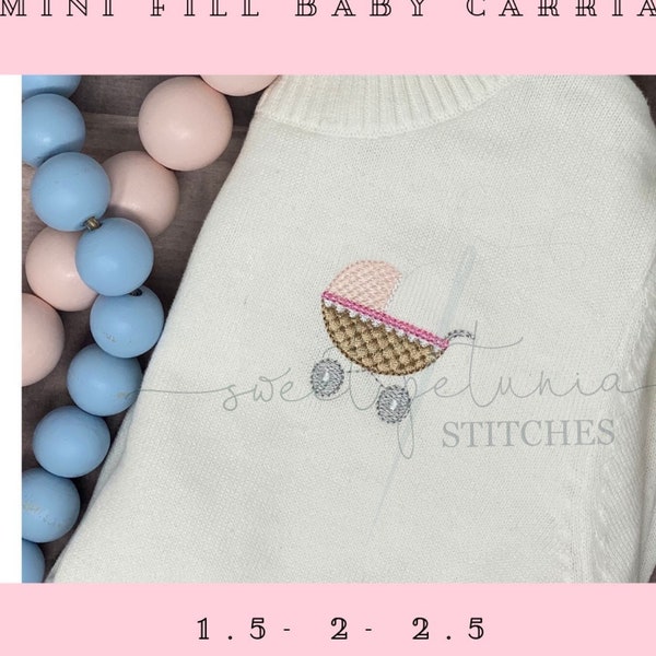 Dainty Scalloped Baby Doll Carriage Pram Mini Fill Stitch Machine Embroidery Design