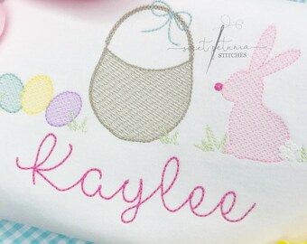 Osterhasen Mädchen Ei jagen Ostern Korb Osterhase Ostereier Bogen Skizzenhaft Linie Trio Skizze Füllen Maschinenstickerei