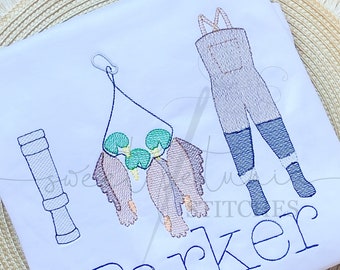 Duck Duck Hunter Hunting Dog Hunt Decoys Mallard Outdoors Southern Boy Pond Sketch Fill Trio Bean Quick Stitch Machine Embroidery Design
