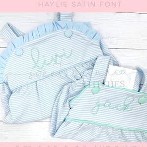 Haylie Font Girly Satin Font Cursive Embroidered Font BX Satin Stitch Satin Border Machine Embroidery Font Design