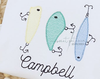 Fishing Lures Fishing Boys Summer Design Bait Fish Sketch Stitch Trio Bean Quick Stitch Machine Embroidery Design