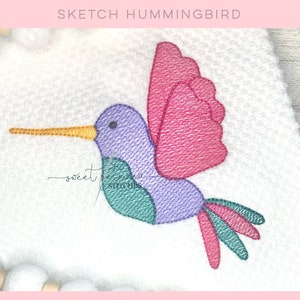 Hummingbird Spring Birds Nectar Flowers Sweet Hummingbird Birdie Sketchy Girly Sketch Fill Sketch Stitch Bean Machine Embroidery Design