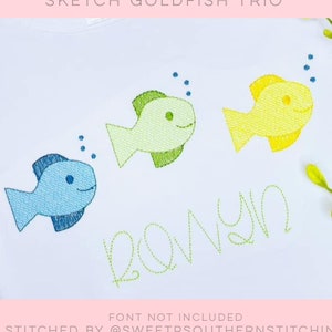 Simple Fish Gold fish Fish Nautical Underwater Ocean Pond Fishies Fishing Boy Trio Sketch Fill Quick Stitch Machine Embroidery Design