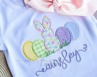 Easter Bunny Egg Hunt Easter Basket Bunny Rabbit Satin Applique Satin Stitch Easter Girls Applique Machine Embroidery Design