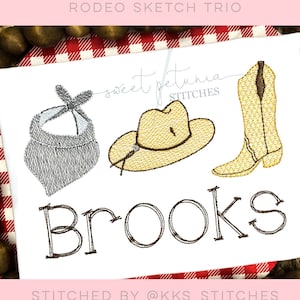 Rodeo Cowboy Bandana Boot Western Boho Sketch Fill Trio Bean Quick Stitch Machine Embroidery Design