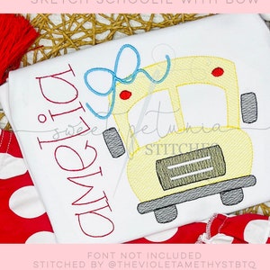 School Bus BUNDLE Boy & Girl Schoolie Back to School Bus Kindergarten with Bow without Bow Sketchy Sketch Fill Machine Embroidery Design
