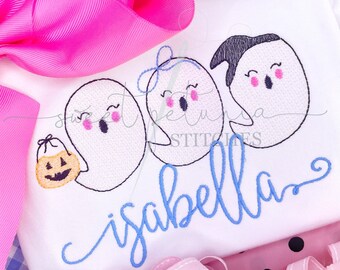 Ghost Trio Ghostly Girls Trick or Treat Ghosts Halloween Spooky Season Sketch Fill Trio Bean Quick Stitch Machine Embroidery Design