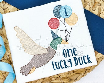 Birthday Ducks Cupid Mallard Hunting Happy Birthday Balloons First Birthday Duck Sketchy Sketch Fill Machine Embroidery Design